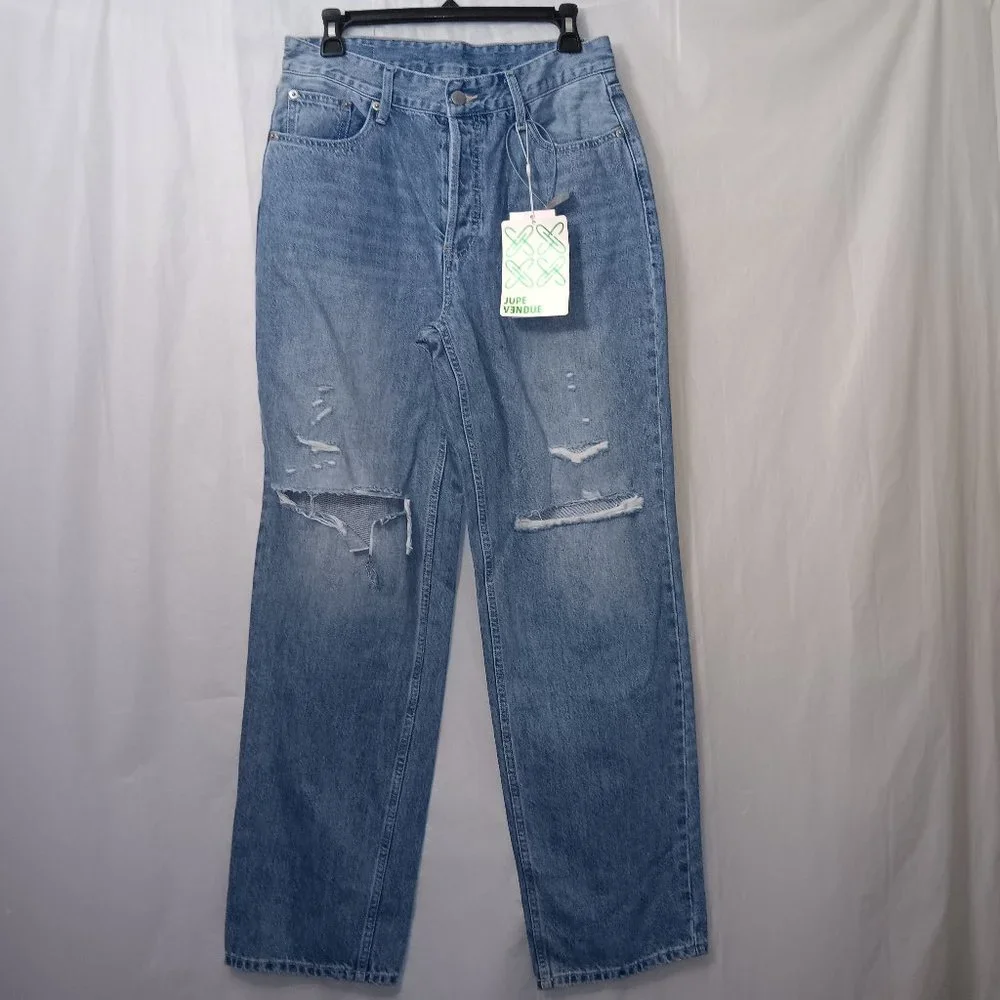 JUPE VENDUE HIDDEN BUTTON FLY DISTRESSED DENIM JEANS